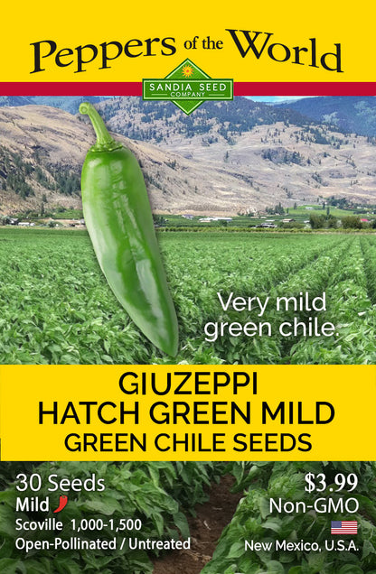 Hatch Green Very Mild Giuzeppi Chile Seed packet from New Mexico