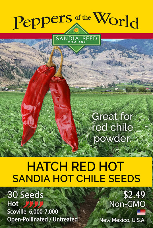 Heirloom Hatch Red Hot Sandia Hot Heirloom Pepper Seed packet chile powder hot flavor