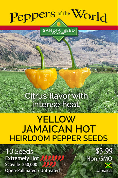 Heirloom Jamaican Yellow Hot Pepper Seed packet spicy high heat Jamaica citrus flavor