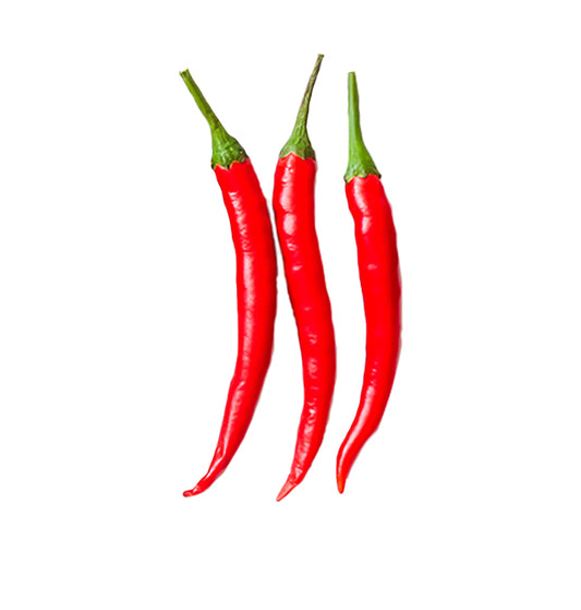 Three Thai Hot peppers on a white background